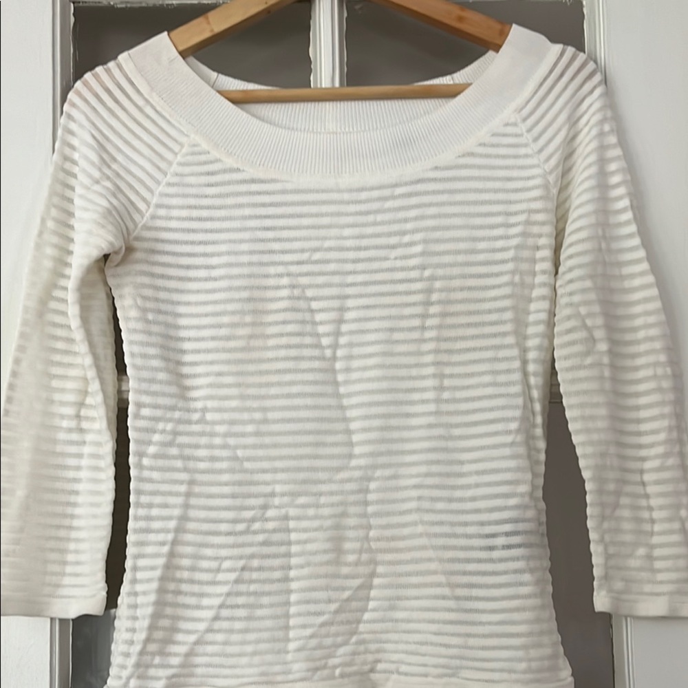 Lillie Rubin White boatneck mesh stripe blouse